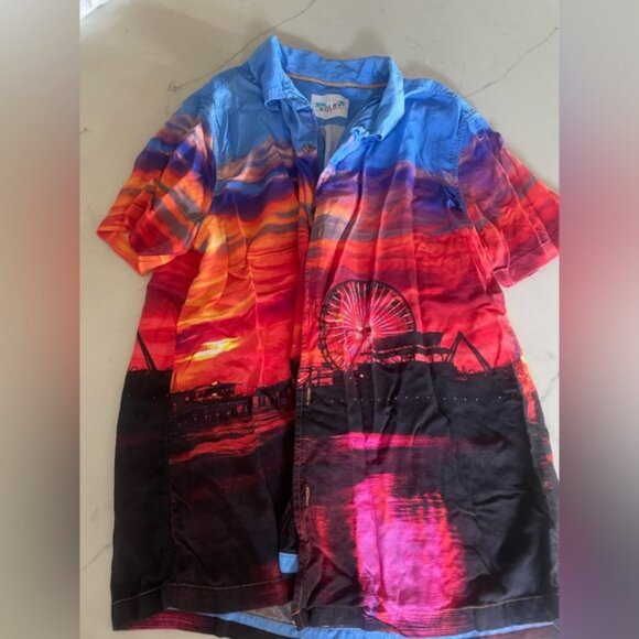 Kolby Santa Monica Pier Ferris Wheel Button Up Hawaiian Summer Lightweight Shirt - Picture 7 of 10